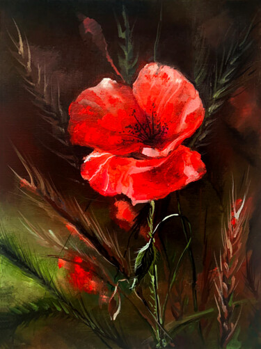 Schilderij getiteld "Poppy - a symbol of…" door Yelena Rybalkina, Origineel Kunstwerk, Olie Gemonteerd op Karton