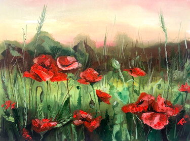 Картина под названием "Field poppies" - Yelena Rybalkina, Подлинное произведение искусства, Масло Установлен на картон