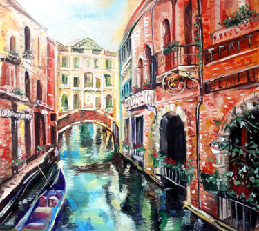 Painting titled "Venice in spring. I…" by Yelena Rybalkina, Original Artwork, Oil Mounted on Cardboard