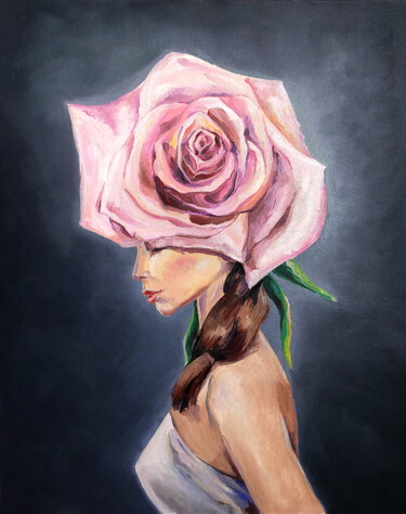 Pintura titulada "The girl is a rose.…" por Yelena Rybalkina, Obra de arte original, Oleo Montado en Cartulina