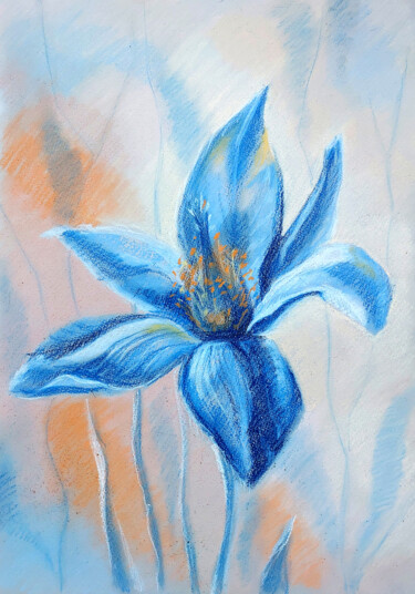 Tekening getiteld "Blue flower / 80$ /…" door Yelena Rybalkina, Origineel Kunstwerk, Pastel