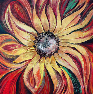 Painting titled "Sunflower" by Yelena Rybalkina, Original Artwork, Acrylic Mounted on Wood Stretcher frame