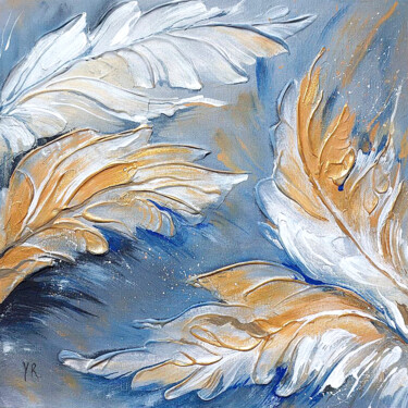 Ζωγραφική με τίτλο "Feathers" από Yelena Rybalkina, Αυθεντικά έργα τέχνης, Ακρυλικό Τοποθετήθηκε στο Ξύλινο φορείο σκελετό