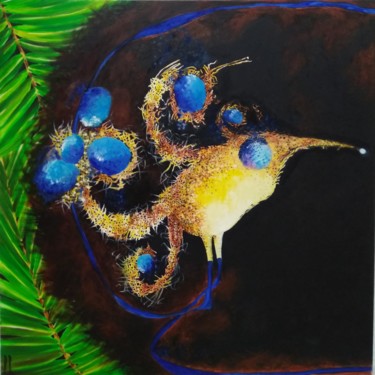 Painting titled "Coco" by Patricia Rospert, Original Artwork, Oil Mounted on Wood Stretcher frame