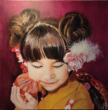 Painting titled "Enfant de Chine" by Patricia Rospert, Original Artwork, Oil Mounted on Wood Stretcher frame