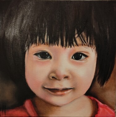 Painting titled "Enfant" by Patricia Rospert, Original Artwork, Oil Mounted on Wood Stretcher frame