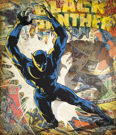 Collages titled "blackpanther" by Yen'P (Paul Sandrine) Disponible Galerie Assouline Paris 16, Original Artwork, Collages