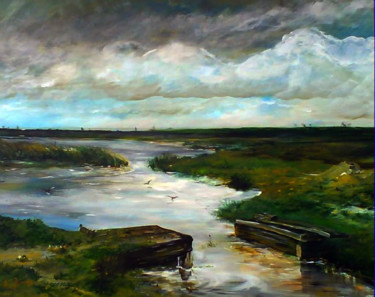 Painting titled "floodplaine" by Yensen, Original Artwork, Acrylic