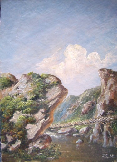 Painting titled "Tiny bridge" by Hero, Original Artwork, Oil