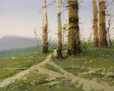Painting titled "LANDSCAPE BIRCHES G…" by Yeremy Vy, Original Artwork, Oil