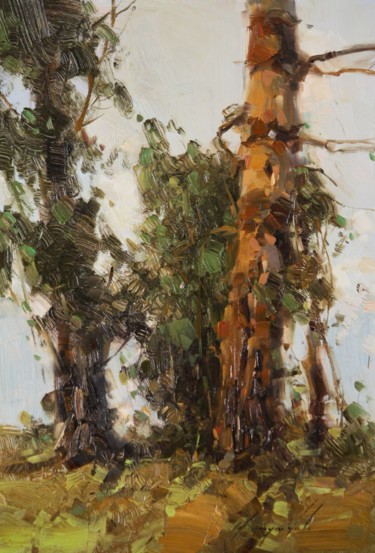 Painting titled "OLD TREES LANDSCAPE…" by Yeremy Vy, Original Artwork, Oil