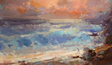 Ζωγραφική με τίτλο "Sunset Ocean side o…" από Yeremy Vy, Αυθεντικά έργα τέχνης, Λάδι