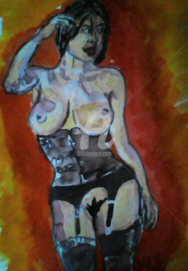 Painting titled "nue à la guepiere" by Yes, Original Artwork