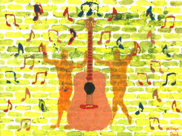 Картина под названием "free flowing happin…" - Yeshaya Dank, Подлинное произведение искусства, Акварель