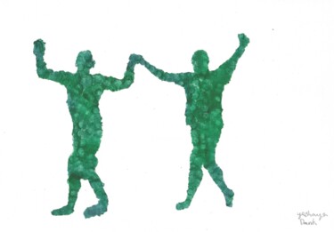 Peinture intitulée "They Dance in Green…" par Yeshaya Dank, Œuvre d'art originale, Aquarelle