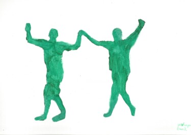 Pintura intitulada "They Dance in Green…" por Yeshaya Dank, Obras de arte originais, Aquarela