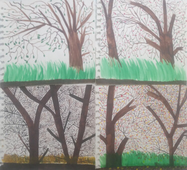 Ζωγραφική με τίτλο "the four seasons by…" από Yeshaya Dank, Αυθεντικά έργα τέχνης, Ακουαρέλα