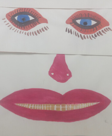 Картина под названием "Face option No3" - Yeshaya Dank, Подлинное произведение искусства, Акварель