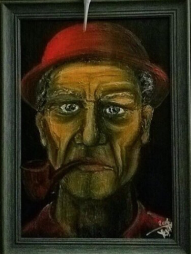 Painting titled "Old man" by Yeşim Söyler, Original Artwork, Pigments Mounted on Wood Panel