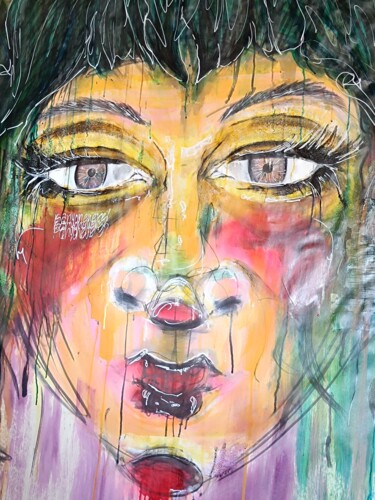 Картина под названием "Is anyone here?" - Yessica Aileen Sousa, Подлинное произведение искусства, Рисунок распылителем краски
