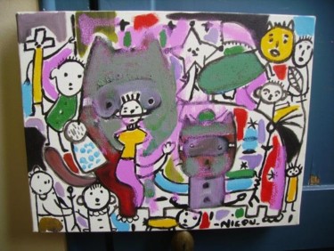 Painting titled "le village" by Yesus, Original Artwork