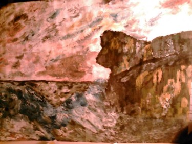 Peinture intitulée "Le rocher dans la m…" par Yann, Œuvre d'art originale