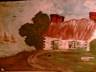 Peinture intitulée "la maison à la camp…" par Yann, Œuvre d'art originale