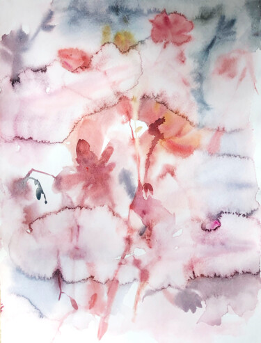 Painting titled "Lumen Flowers I" by Yeva Adamovska, Original Artwork, Watercolor