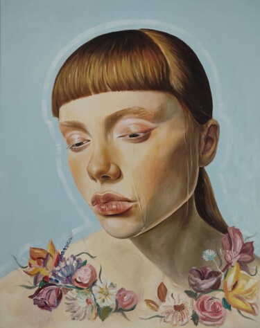 Painting titled "Sadness" by Yeva Petrosyan, Original Artwork, Oil