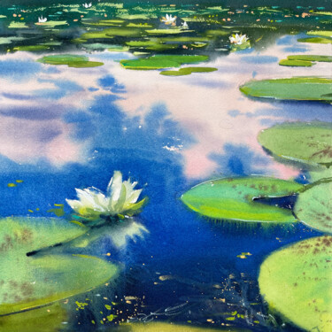 Painting titled "Sky reflection in W…" by Evgeniia Salamatina, Original Artwork, Watercolor