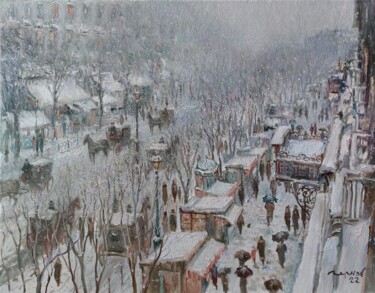 Peinture intitulée "Winter in the Paris" par Yevhenii Chernov, Œuvre d'art originale, Huile