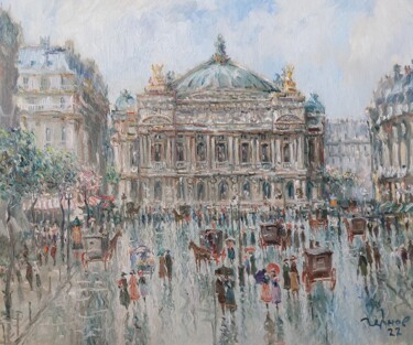 Painting titled "Palais Garnier" by Yevhenii Chernov, Original Artwork, Oil Mounted on Wood Stretcher frame