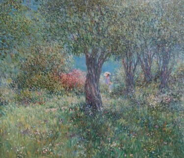 Painting titled "Olive Grove. Mornin…" by Yevhenii Chernov, Original Artwork, Oil Mounted on Wood Stretcher frame