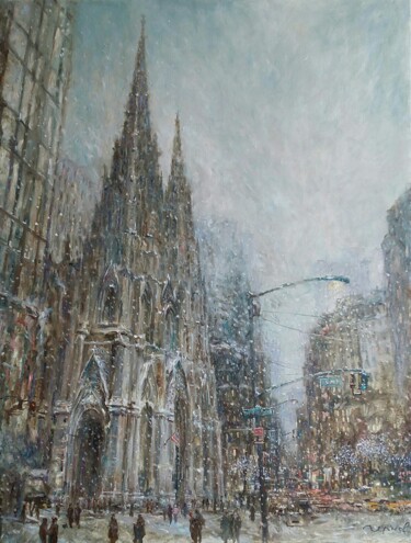 Картина под названием "New York. St. Patri…" - Yevhenii Chernov, Подлинное произведение искусства, Масло Установлен на Дерев…