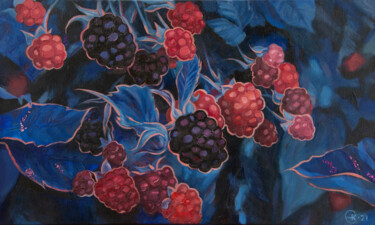 Painting titled "Blackberry night" by Yevheniia Kozlianinova, Original Artwork, Oil