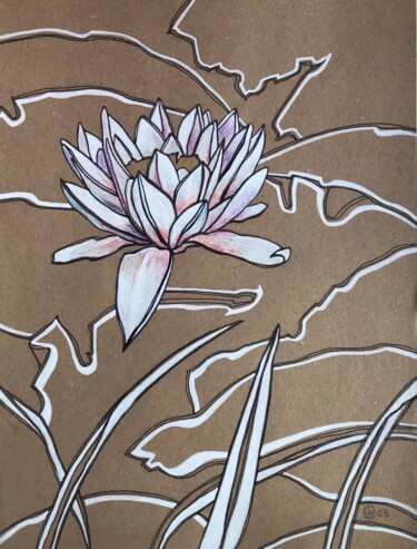 Drawing titled "Water lily white" by Yevheniia Kozlianinova, Original Artwork, Pencil