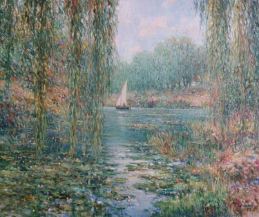 Painting titled "Water Lilies" by Yevhenii Chernov, Original Artwork, Oil
