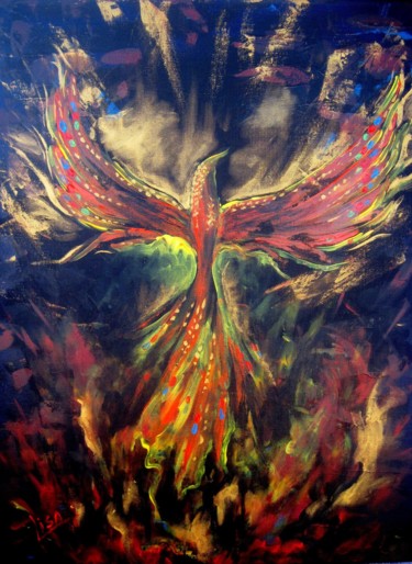 Peinture intitulée "Fire Bird" par Yeyaiel, Œuvre d'art originale, Huile