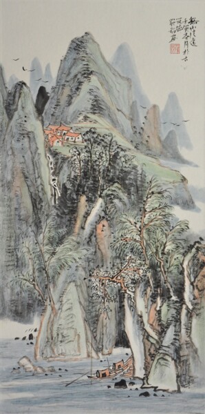 Pittura intitolato "<溪山清远>" da Yi Luo, Opera d'arte originale, Inchiostro
