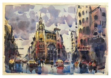 Painting titled "Metro Urquinaona Ba…" by Yile Lin, Original Artwork, Watercolor