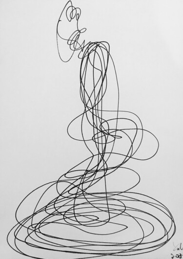 Drawing titled "Thinker" by Yi Ling, Original Artwork, Pencil