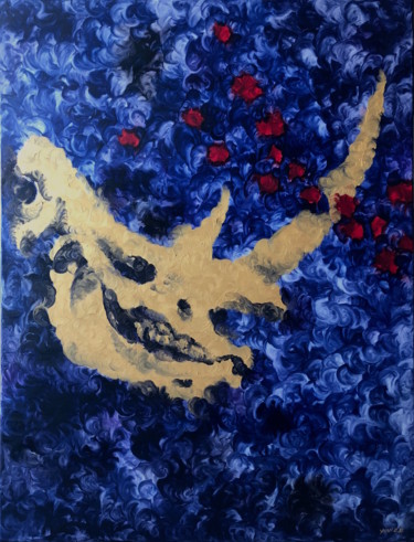 Painting titled "Sauvage: The Rhino" by Yini Zhao, Original Artwork, Oil