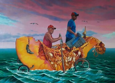 Pintura intitulada "Huyendo de Macondo" por Yiroshi Toujague Torres, Obras de arte originais, Óleo