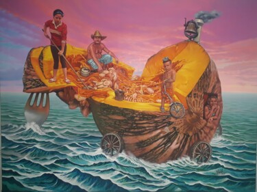 Painting titled "La Isla en peso" by Yiroshi Toujague Torres, Original Artwork, Oil