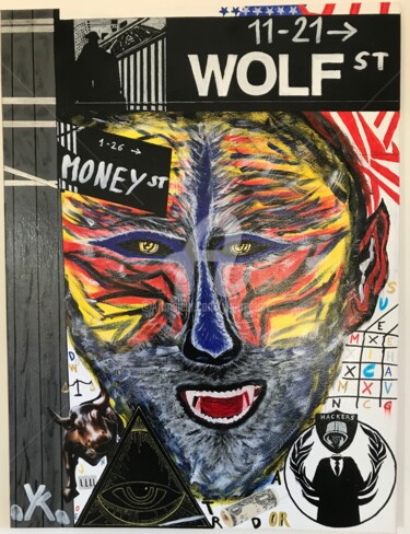 Schilderij getiteld "The Wolf or Wall st…" door Ykstreetart, Origineel Kunstwerk, Acryl