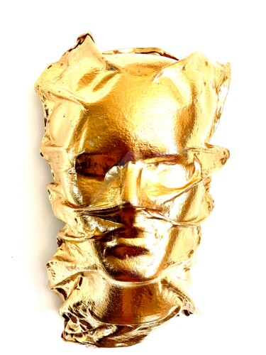 L’ange d’or Sculpture intitulée "L’ange d’or" par Yk, Œuvre d'art originale, Cuir Monté sur Pierre