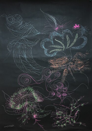 Painting titled "Flower cluster" by Ylohps Yang, Original Artwork, Ballpoint pen