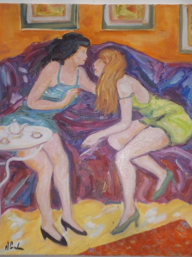 Painting titled "Secrets d'amies" by Anne Picard, Original Artwork, Oil