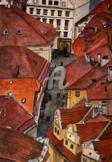 Painting titled "city-of-red-brick.j…" by Rubaiyet Abedin, Original Artwork, Watercolor