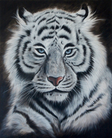 Peinture intitulée "Face au tigre blanc" par Yoan Rimbault, Œuvre d'art originale, Acrylique